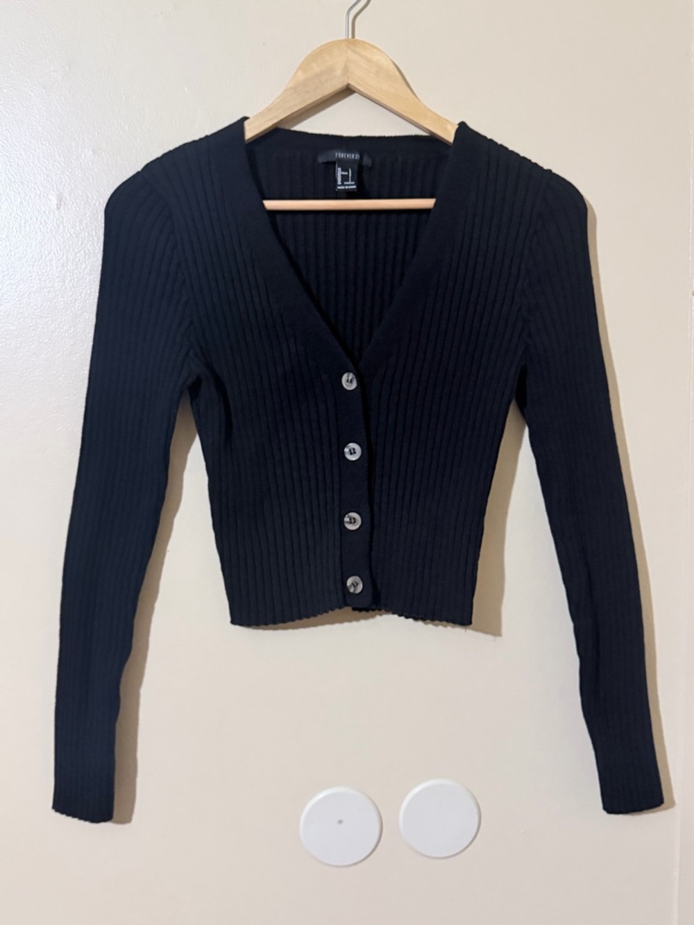 Forever 21 Black Ribbed Button-Up Cardigan